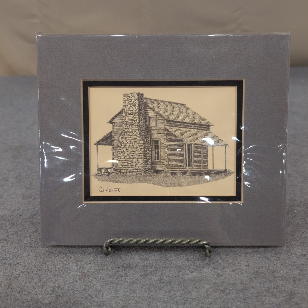 Al Hammond Vintage Print Log Cabin Rustic Architecture Matted Art - Picture 1 of 8
